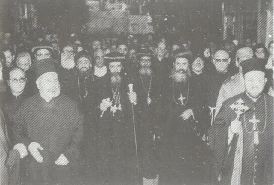A historical photograph of a gathering of bishops and monks