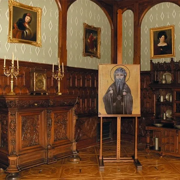 The icon of the saint displayed on a stand
